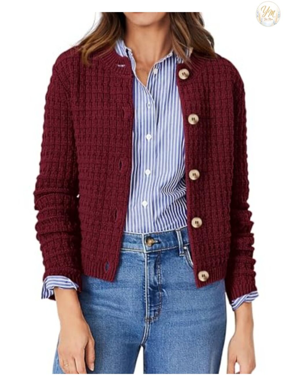 Women's Cotton Cardigan Sweater Open Front Button Knit Long Sleeve